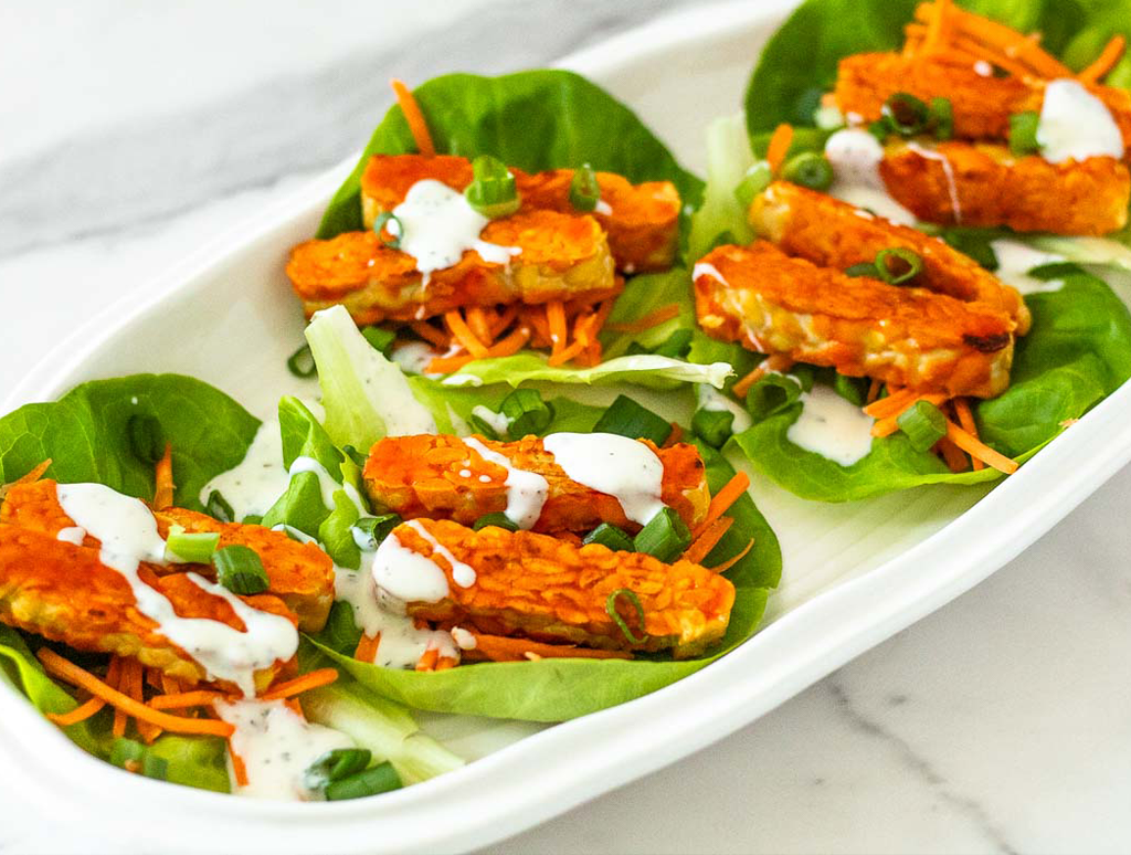 Buffalo Tempeh Lettuce Wraps