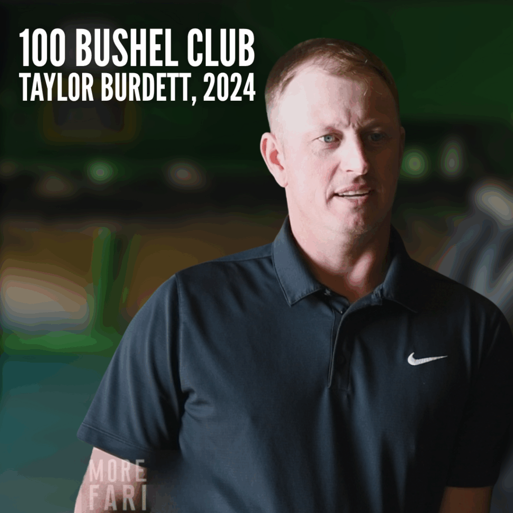 Title card image of Taylor Burdett with text that reads "100 Bushel Club Taylor Burdett, 2024"